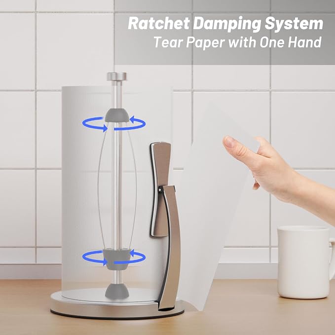 VEHHE Paper Towel Holder Countertop, One-Handed Tear, Stainless Steel, Stand - Image 2
