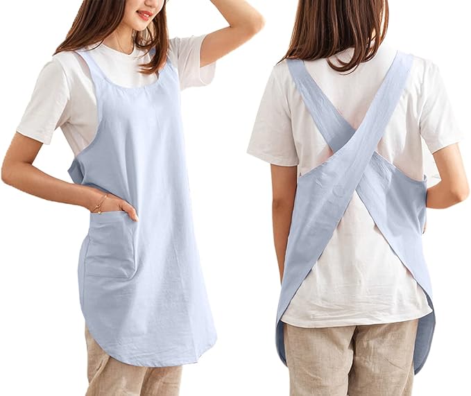 Cotton Cross Back Aprons Solid Color Cooking Kitchen Garden Smock by Caatoor