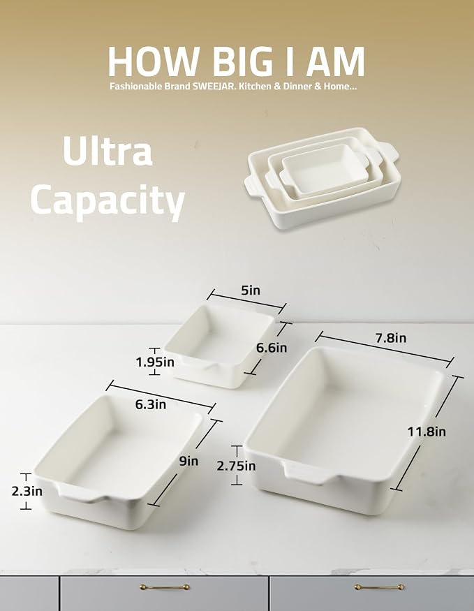 Sweejar Ceramic Bakeware Set, Rectangular Baking Dish - Image 4