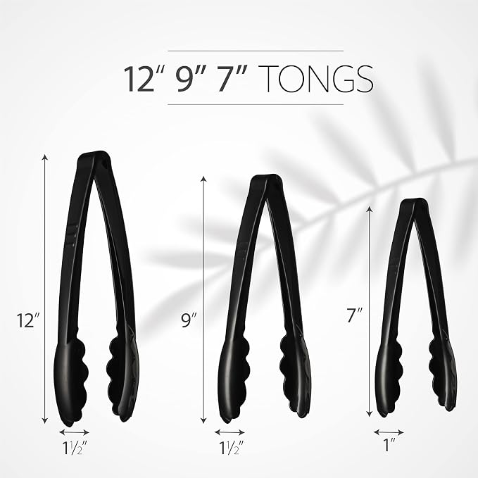 Plasticpro Heavy Duty Reusable Black Serving Tongs Combo Set - Image 3