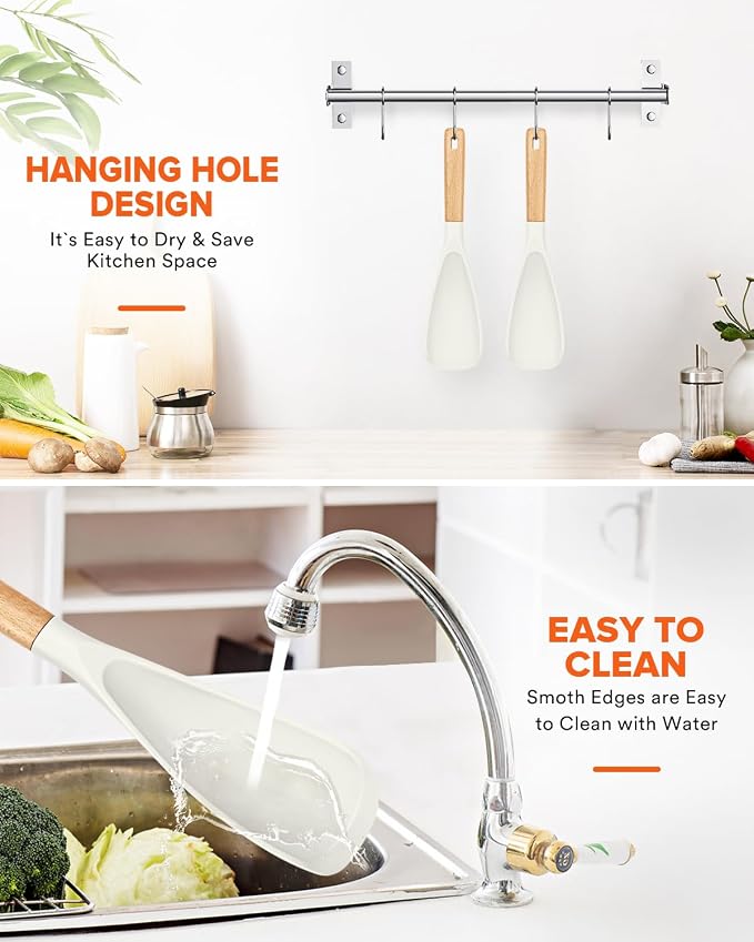 Cooking Spoon for Nonstick Cookwares, Wood Handle Spoon for Mixing, and Scrape - Image 7