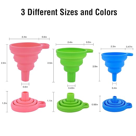 Kitchen Silicone Collapsible Funnel Set of 3, Small and Large, - Image 2