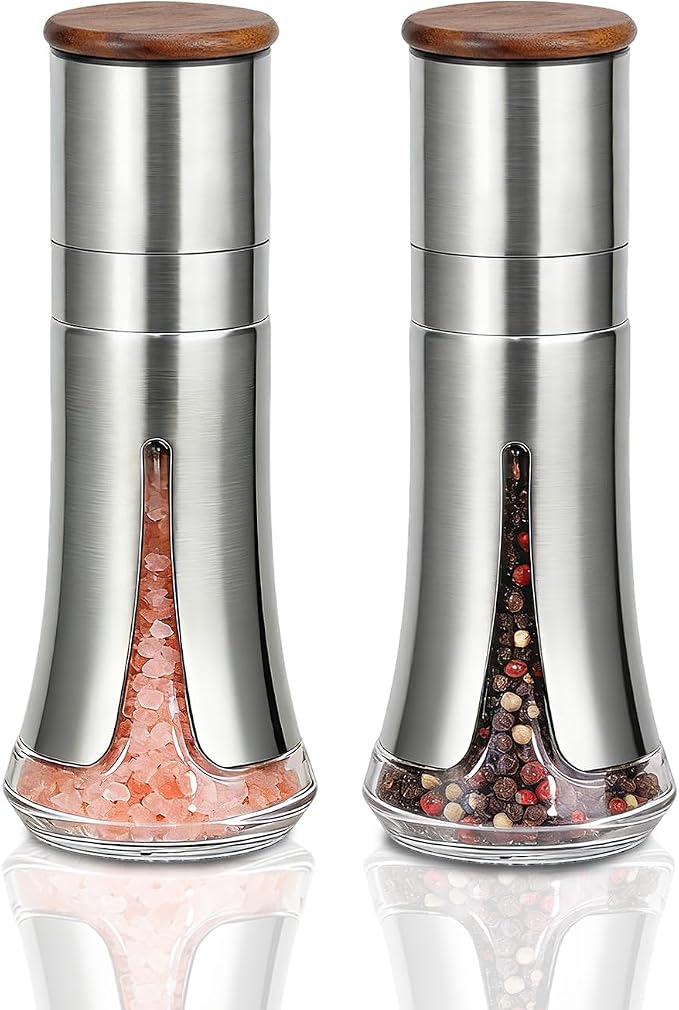 Aelga Salt and Pepper Grinder Set Manual - 4oz Stainless Steel Pepper Mill by Aelga