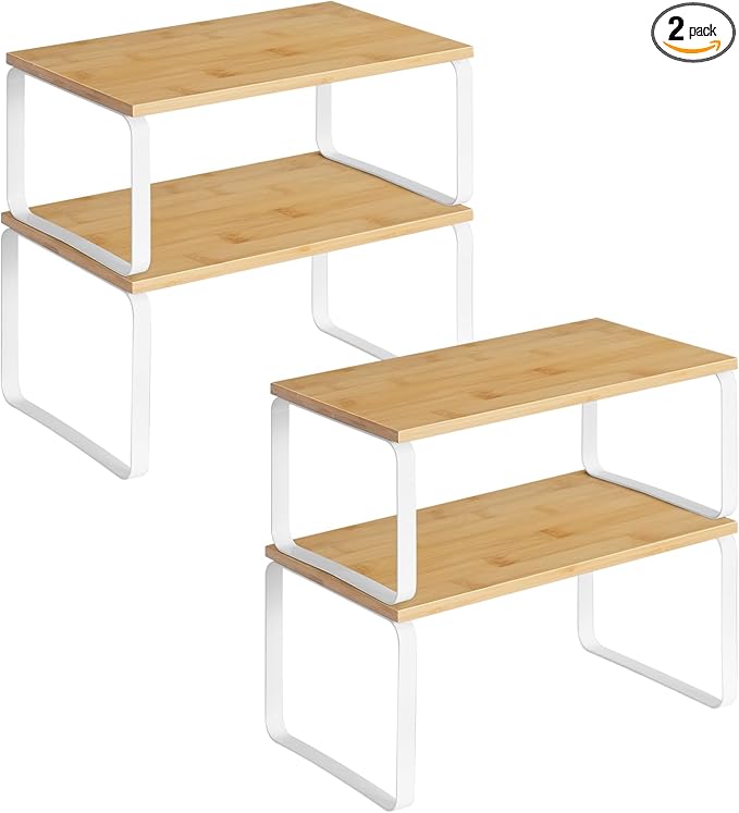 HOOBRO Cabinet Organizer Shelf, Expandable Kitchen Storage, Stackable Bamboo by HOOBRO
