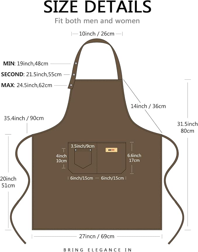 Yuubin Extra Large Aprons for Men Adjustable Button Apron - Image 6