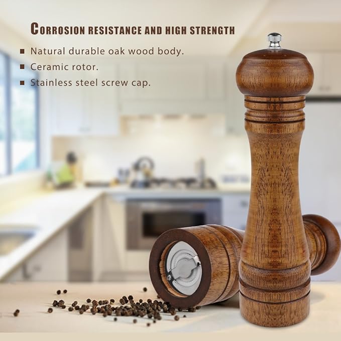 2PCS Salt and Pepper Grinder, Solid Wood Sea Salt and Pepper Shakers, Pepper - Image 6