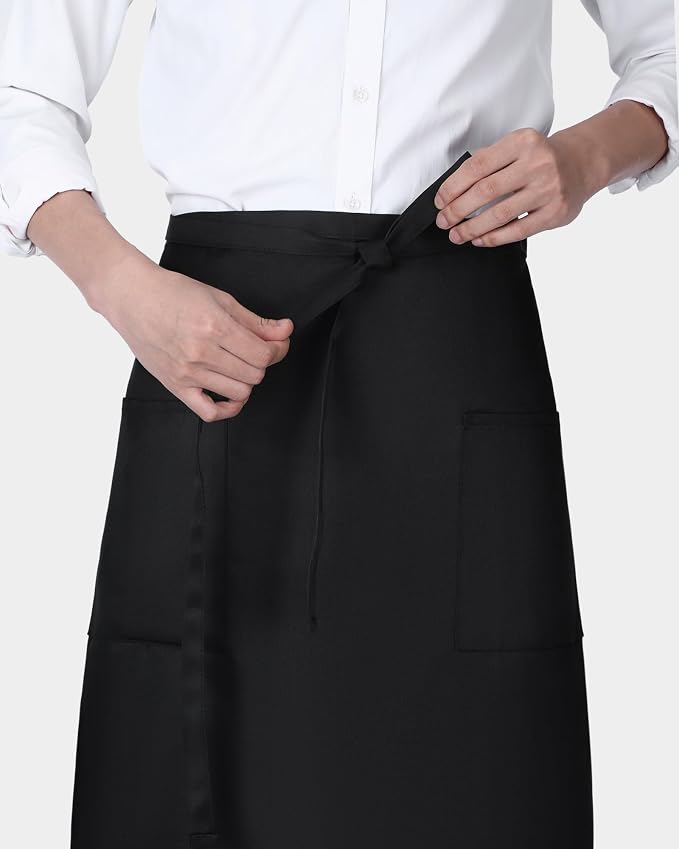 Xtinmee 4 Pcs Bistro Aprons 2 Pockets 32 Inch Waterproof Half Waist Black - Image 7
