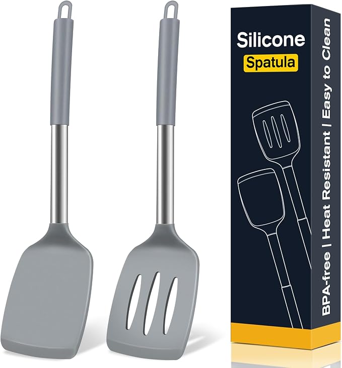 2 Pack Silicone Spatula Set, Solid & Slotted Turner by Unknown
