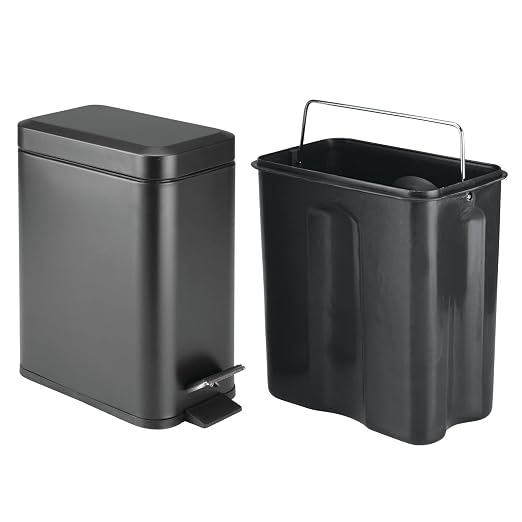 mDesign Small Modern 1.3 Gallon Rectangle Metal Lidded Step Trash Can, Compact - Image 5