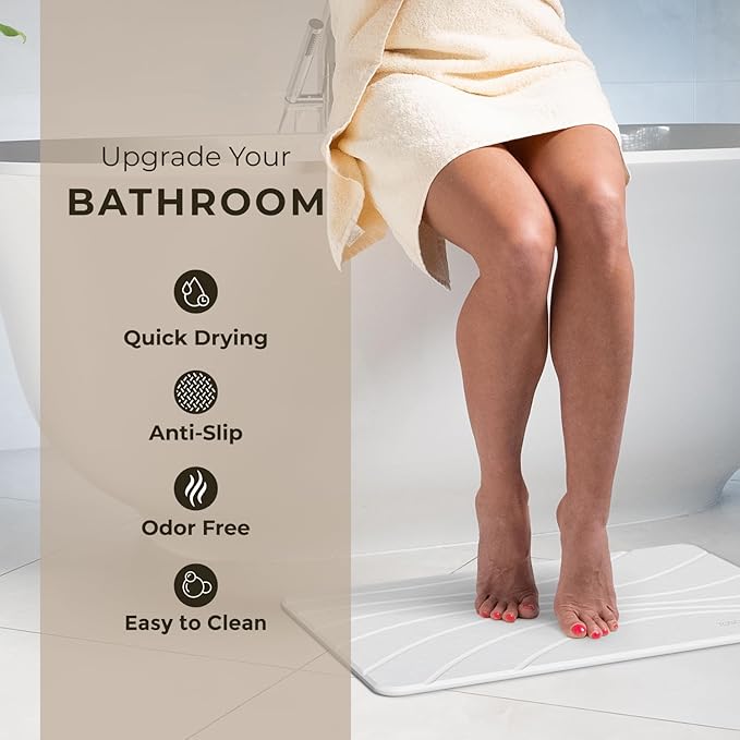 TOSORO - Stone Bath Mat Diatomaceous Earth Shower Mat Non-Slip Super Absorbent - Image 2