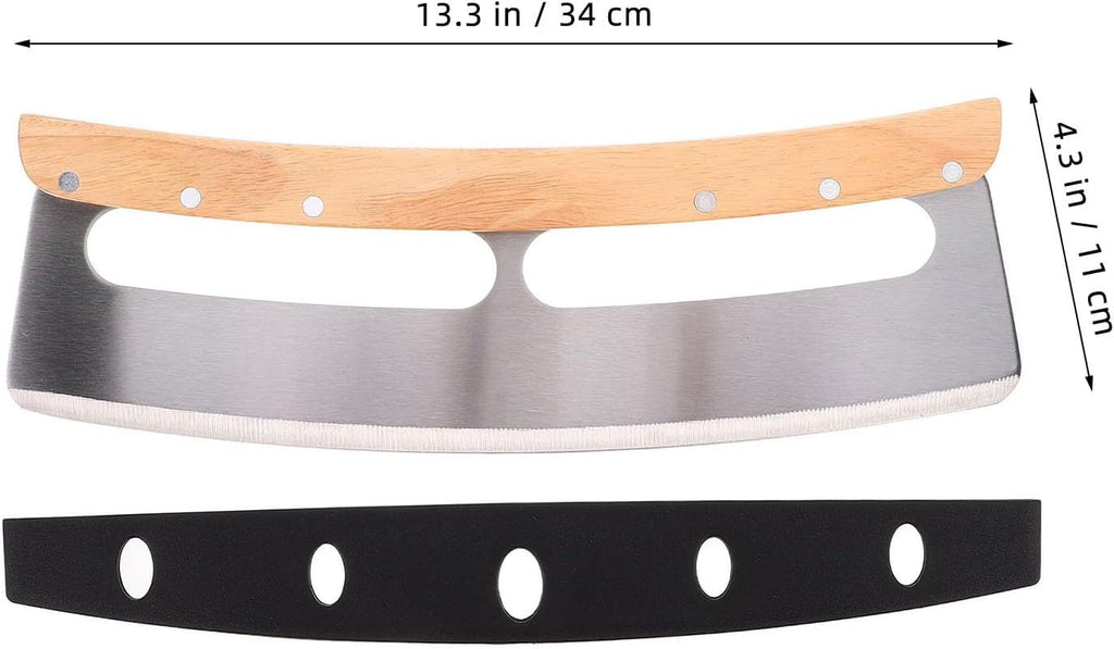Pizza Rocker Cutter Semicircular Blade with Wooden Handle Stainless