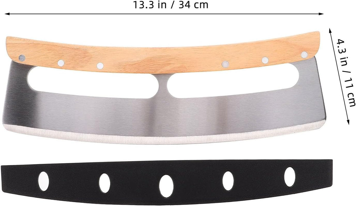 Pizza Rocker Cutter Semicircular Blade with Wooden Handle Stainless