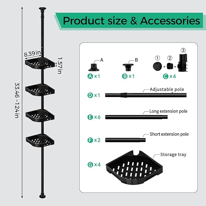 shuang qing 4-Tier Corner Shower Caddy Tension Pole Organizer - Image 2