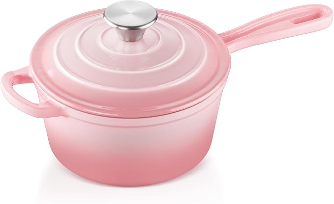 1 Quart Sauce Pan with Lid, Leonyo Small Cooking Pots, Enameled Cast Iron by Leonyo