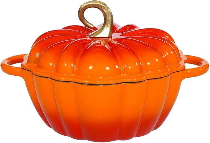 Pumpkin Enameled Cast Iron Dutch Oven by COOKWINCastIron
