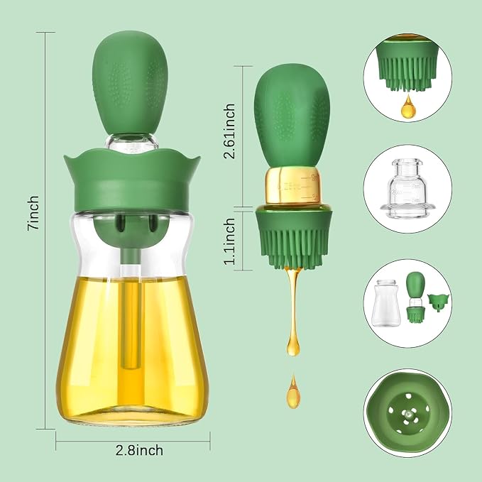 Oil Dispenser Bottle with Silicone Brush, 200ML 2 in 1 Silicone Dropper - Image 2