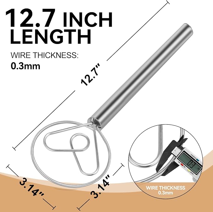 Danish Dough Whisk Stainless Steel Hook Dutch Baking Tool Bread Sourdough Mixer - Image 2