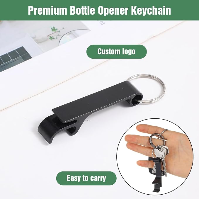 100 Pack Bottle Opener Keychain Bulk Black Metal Pocket Can Opener Key Chain - Image 3
