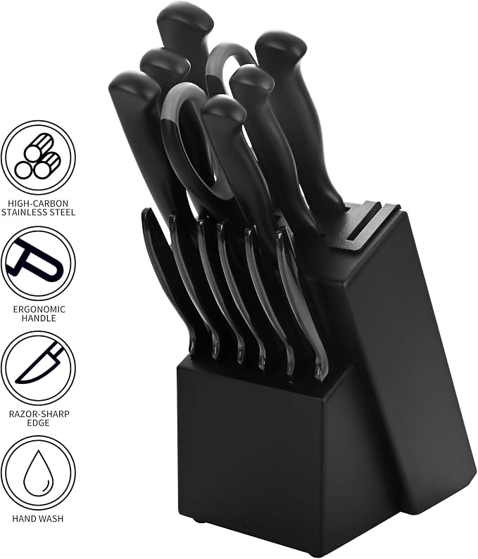 Black Knives Set, 15-Piece Stainless Steel Kitchen Knife Block Sets - Image 3