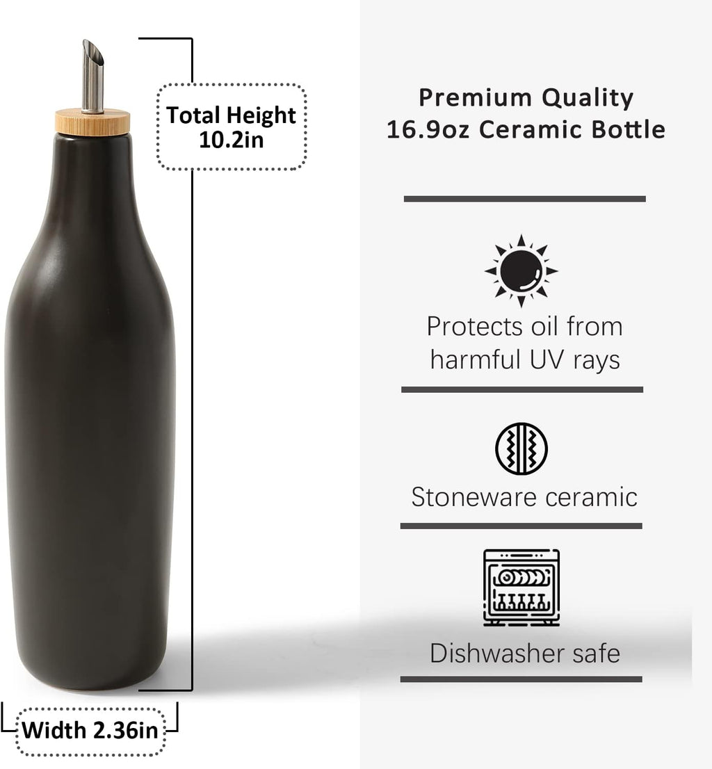 Ceramic Olive Oil Dispenser for Kitchen, Stoneware 16oz Oil and