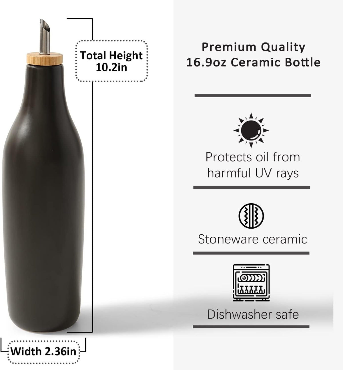 Ceramic Olive Oil Dispenser for Kitchen, Stoneware 16oz Oil and