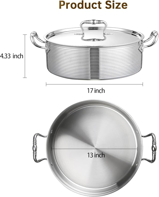 DELARLO Tri-Ply Stainless Steel 8QT Stock Pot, 13 inch Everyday Pan - Image 3