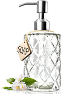 JASAI Diamond Design 12 Oz Glass Soap Dispenser, Kitchen soap Dispenser by JASAIHOME