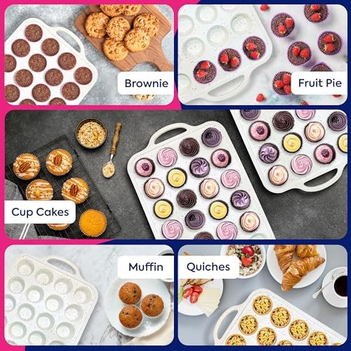 RICCLE 2 Pack Silicone Mini Muffin Pan with Metal Frame, Mini Cupcake