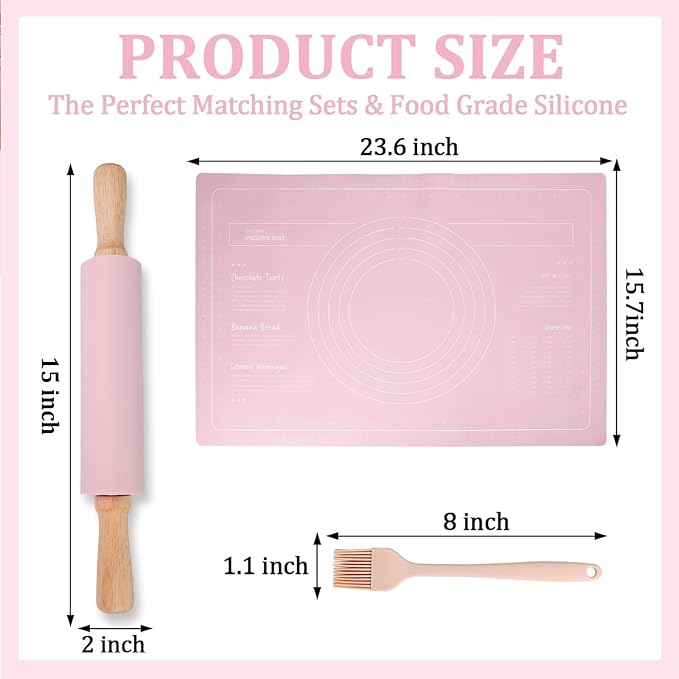 3Pcs Silicone Rolling Pin for Baking Sets, 15Inch Pastry Dough Roller - Image 2