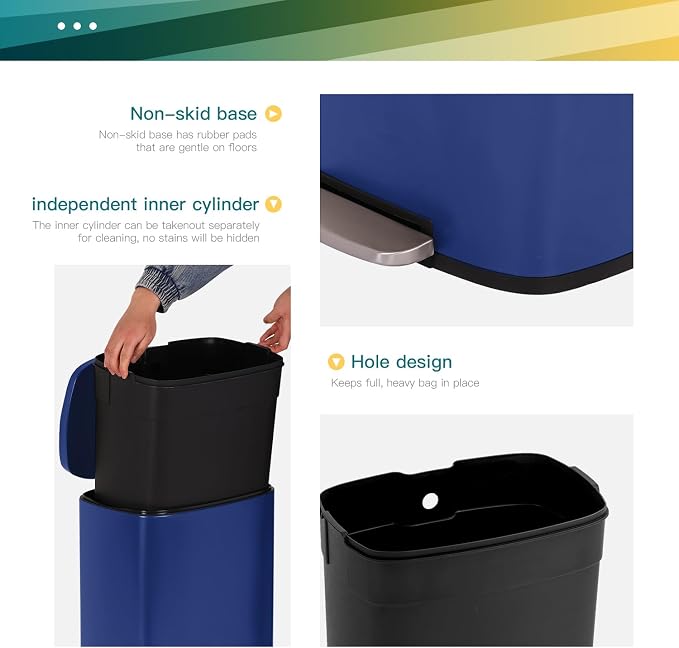 FDW | 13 Gallon Trash Can with Lid | Deep Blue | Fingerprint-Proof | Made of - Image 4