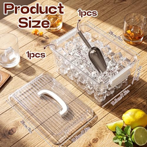 2 Pcs Ice Container for Freezer with Lid, Bin and Metal Scoop