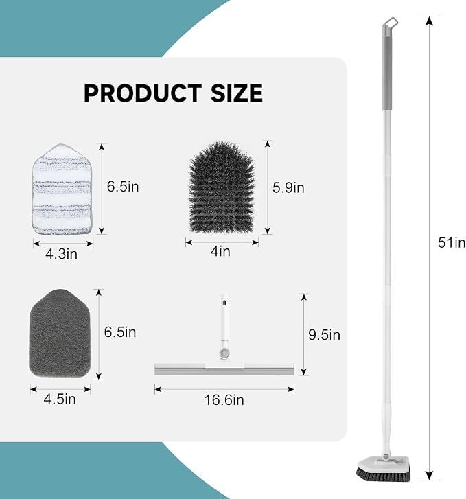 nacena Shower Scrubber with Long Handle, 4 in 1 Tile Tub Scrubber Brush with 3 - Image 2