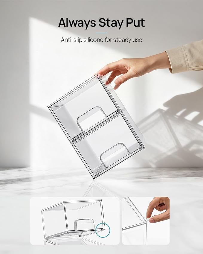 Vtopmart 2 Pack Small Clear Stackable Storage Drawers, Acrylic Bathroom Makeup - Image 6