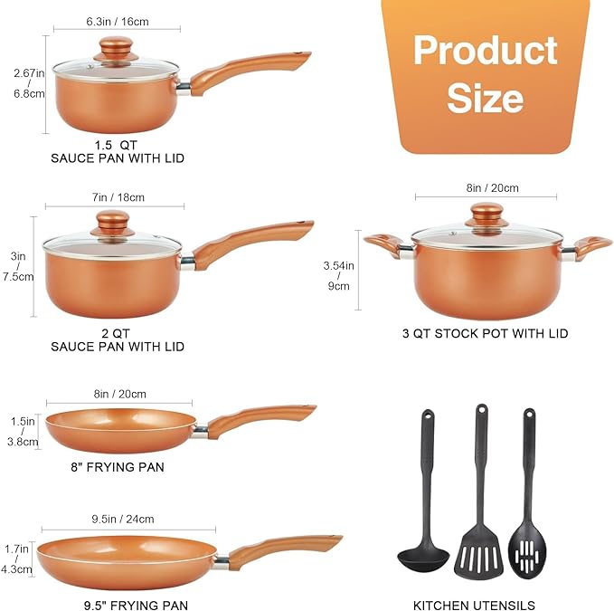 M MELENTA Pots and Pans Set Ultra Nonstick, Pre-Installed 11pcs Cookware Set - Image 2