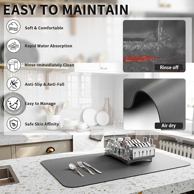 HotLive Dish Drying Mat for Kitchen Counter, Heat Resistant Drainer Mats - Image 4