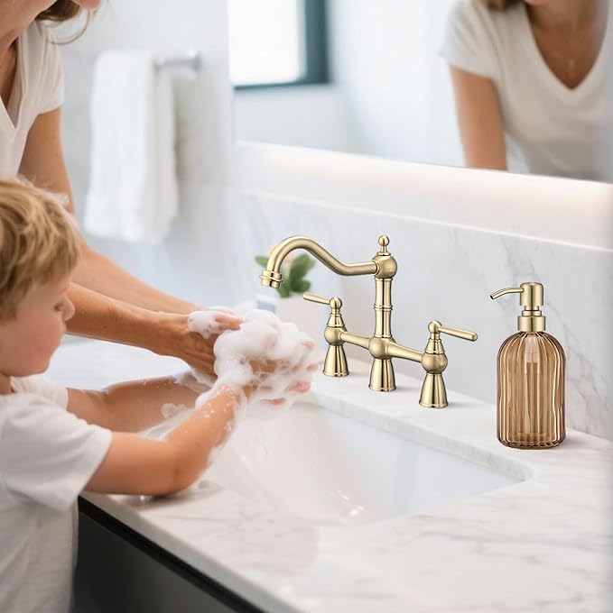 16 OZ Amber Glass Soap Dispenser, Amber Stripe Bathroom Hand Soap Dispensers - Image 6