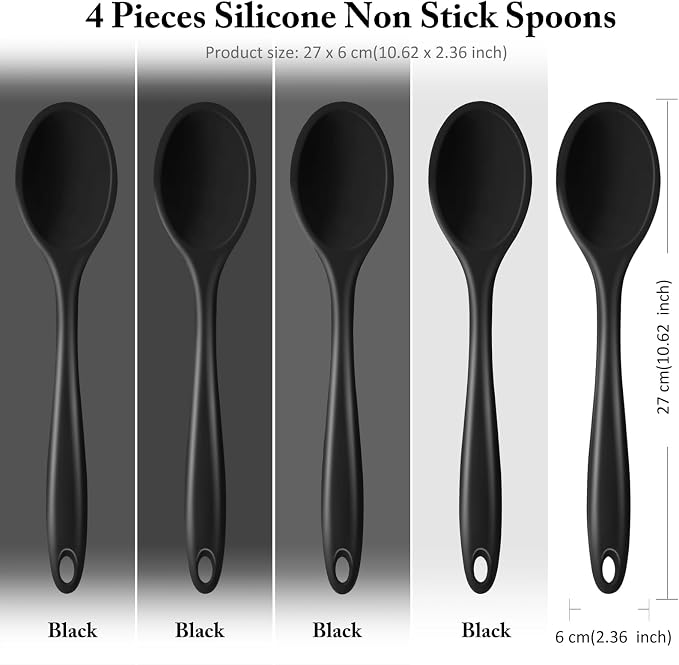 Shappy 4 Pieces Silicone Cooking Spoons 10.6 Inch Heat Resistant Kitchen Spoons - Image 2