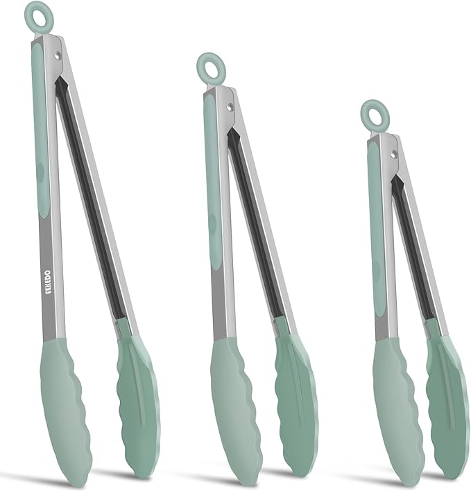 Kitchen Tongs, Stainless Steel Cooking Tongs by EEKEDO
