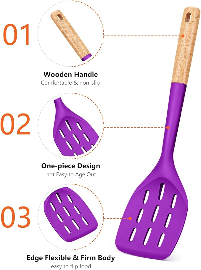 Pack of 2 Silicone Spatula, Non Stick Cooking Utensil Set, Wooden Handle - Image 3
