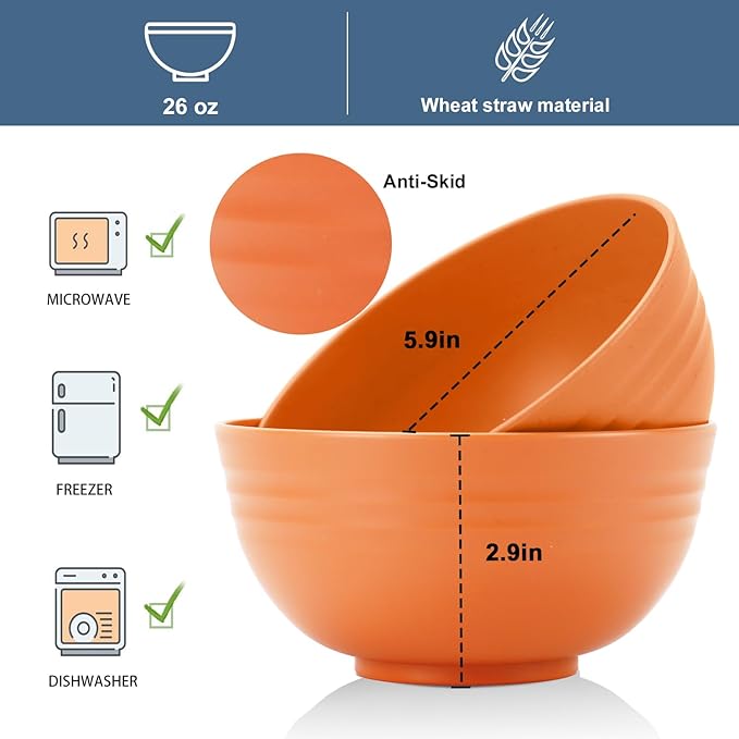 Wheat Straw Bowl Sets, Microwave and Dishwasher Safe Bowl Sets, Bowls suitable - Image 2