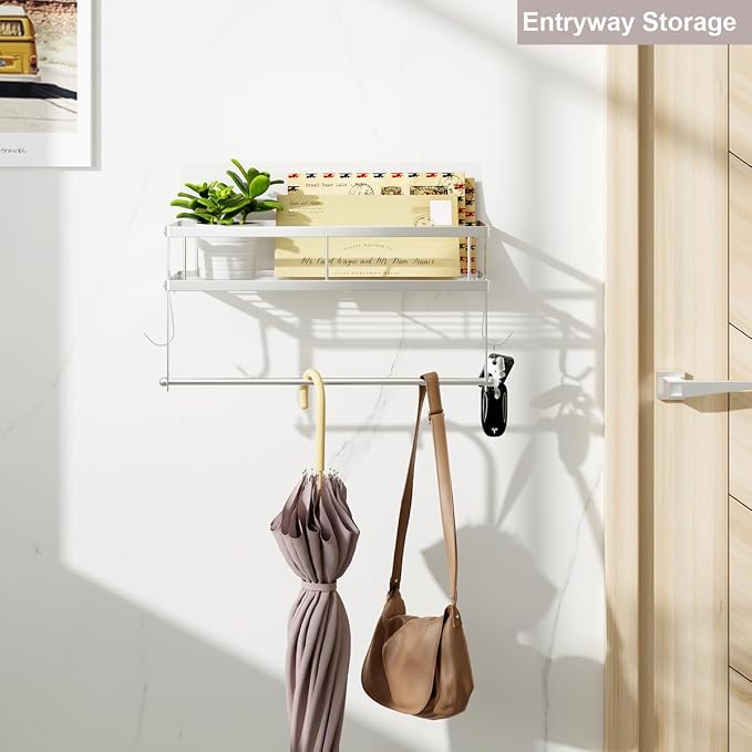 ESOW Paper Towel Holder with Shelf Storage, Adhesive Wall Mount 2-in-1 Basket - Image 7
