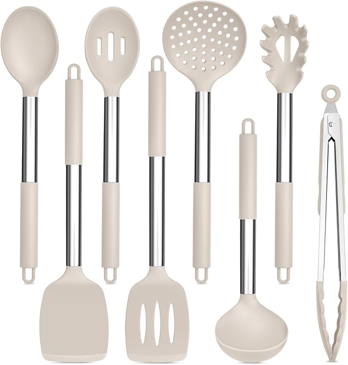 TeamFar Kitchen Utensils Set of 8, Silicone Utensils Kitchen Tools Set by TeamFar