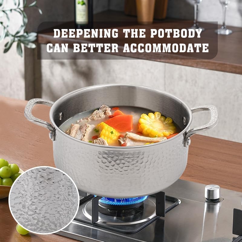 Vivicreate Tri Ply Stainless Steel Stock Pot with Lid 5 Quart Hammered