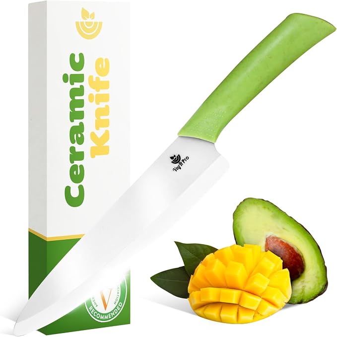 Durable Ceramic Knife for Chopping Vegetables & Fruits, 8” Non-Reactive and by VegItPro