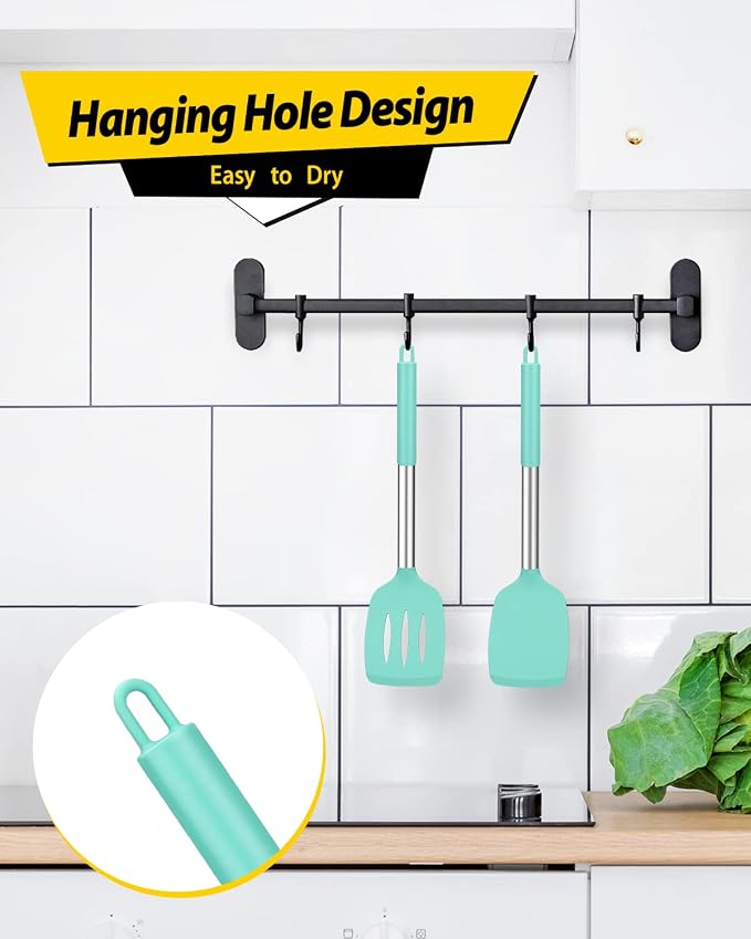 Pack of 2 Silicone Solid Turner, Non Stick Slotted Kitchen Spatulas, High Heat - Image 4