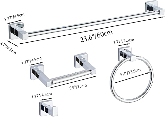 Chrome Bathroom Hardware Set 4 Pieces, Bathroom Accessories Set Stainless Steel - Image 7
