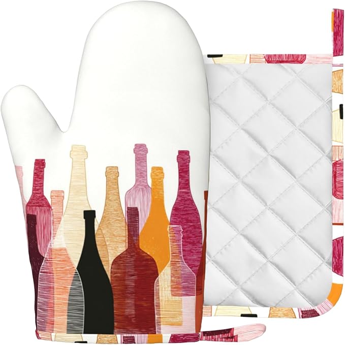 Red Wine Bottle Oven Mitts and Pot Holders Sets Non-Slip Silicone Surface - Image 2
