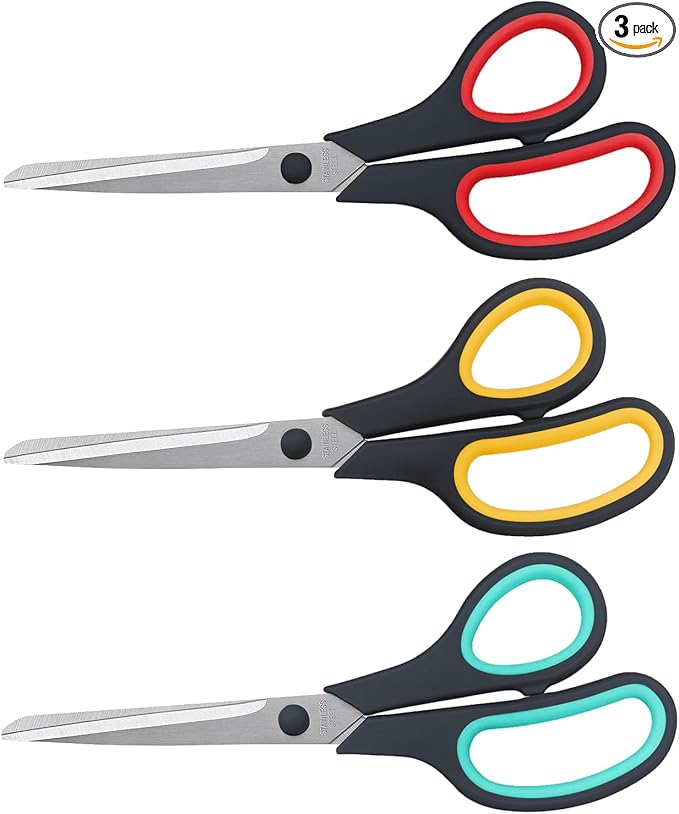 Scissors 8.5 Inch all purpose Bulk Set of 3, Scissors by LONGKEY