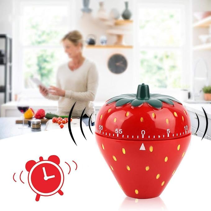 Jadeshay Kitchen Timer Strawberry Shaped, 60 Minutes Kitchen Timer Mechanical - Image 2