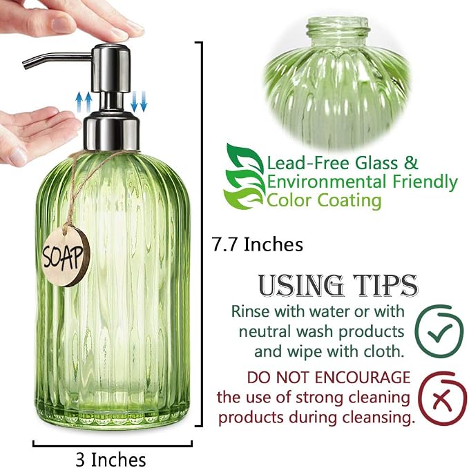 JASAI 18 Oz Vertical Striped Green Soap Dispenser - Image 6
